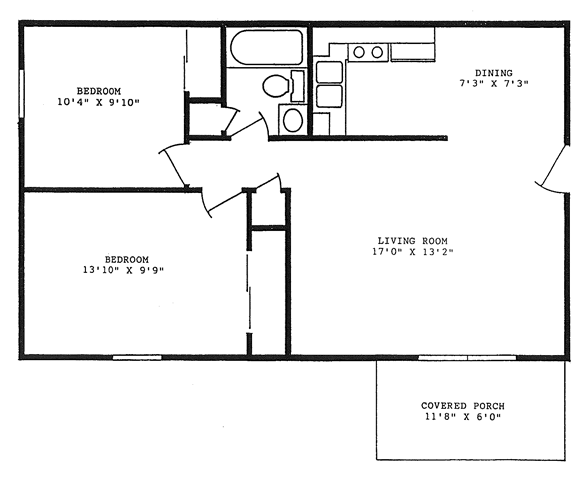 760 square feet, two bedrooms
