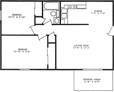 760 square feet, 2 bedrooms