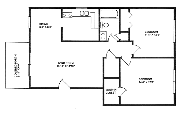 940 square feet, two bedrooms